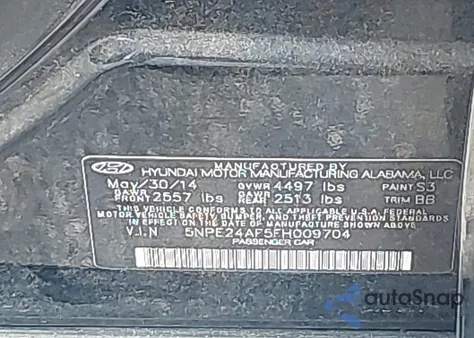 2015 Hyundai Sonata Se from USA, damaged, VIN 5NPE24AF5FH009704